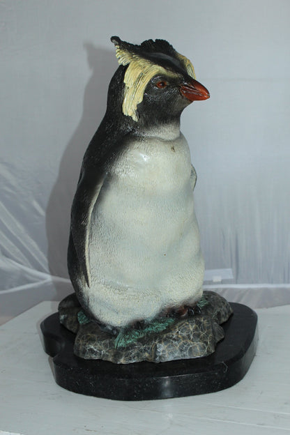 Rockhopper Penguin Bronze Statue 20 Inch on Marble Base 16"x15"x20"H