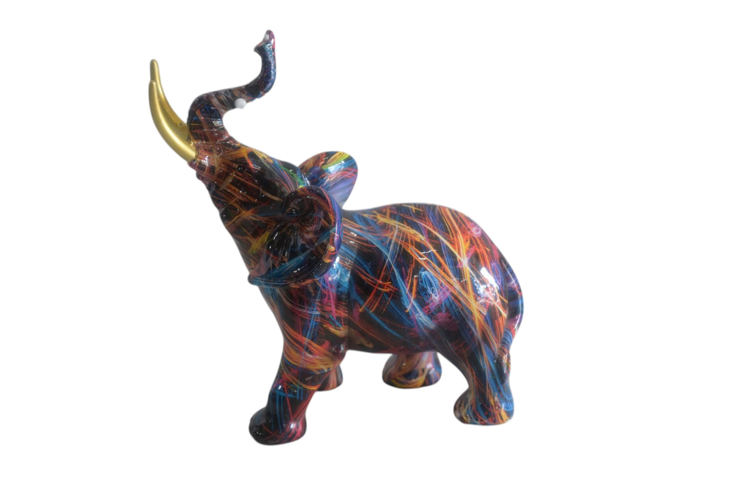 Resin Pop Art Splatter Paint Elephant Sculpture Gold Tusk 7"x3"x8"H