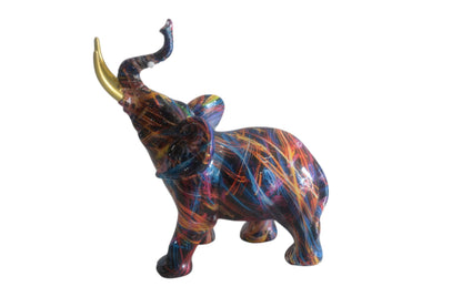 Resin Pop Art Splatter Paint Elephant Sculpture Gold Tusk 7"x3"x8"H