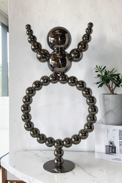 Modern Abstract of a Happy Man Metal Chrome Balls Statue Size: 14" x 6" x 26"H