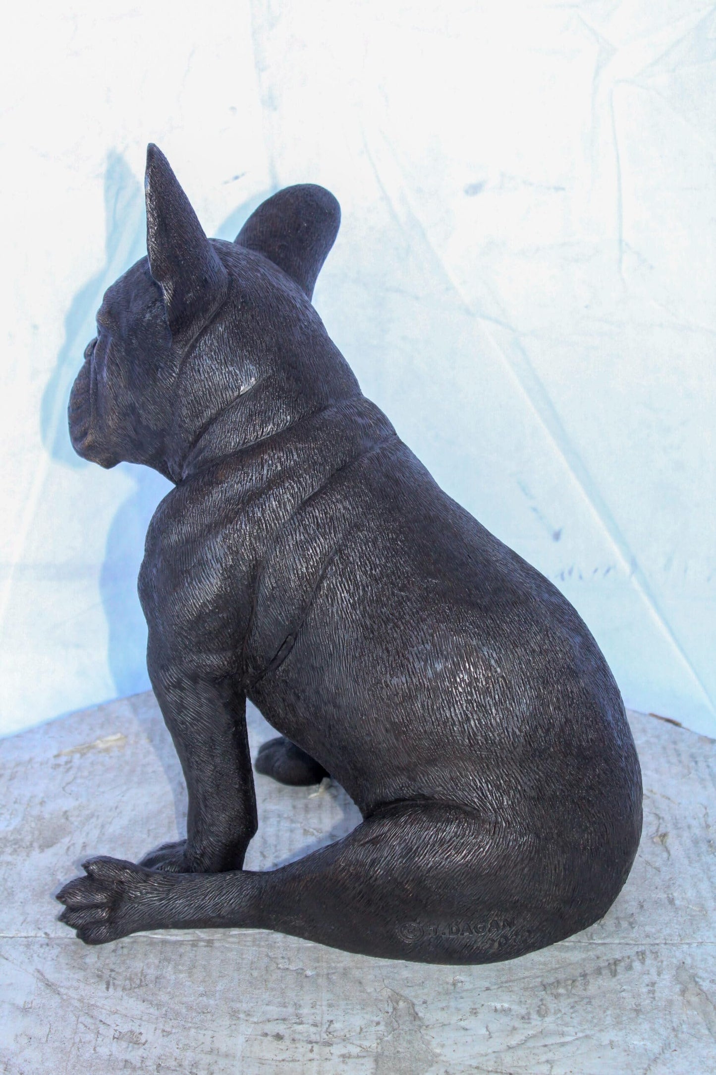 Bronze Statue of French Bulldog Sitting, Elegant Canine Decor 12" x 12" x 17"H