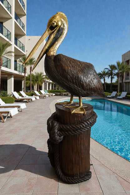 Pelican on Tree Stump Bronze Statue Fountain 43" x 24" x 76"H