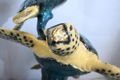 Two Sea Turtles Bronze Sculpture Vertical Swimming 23"x16"x28"H