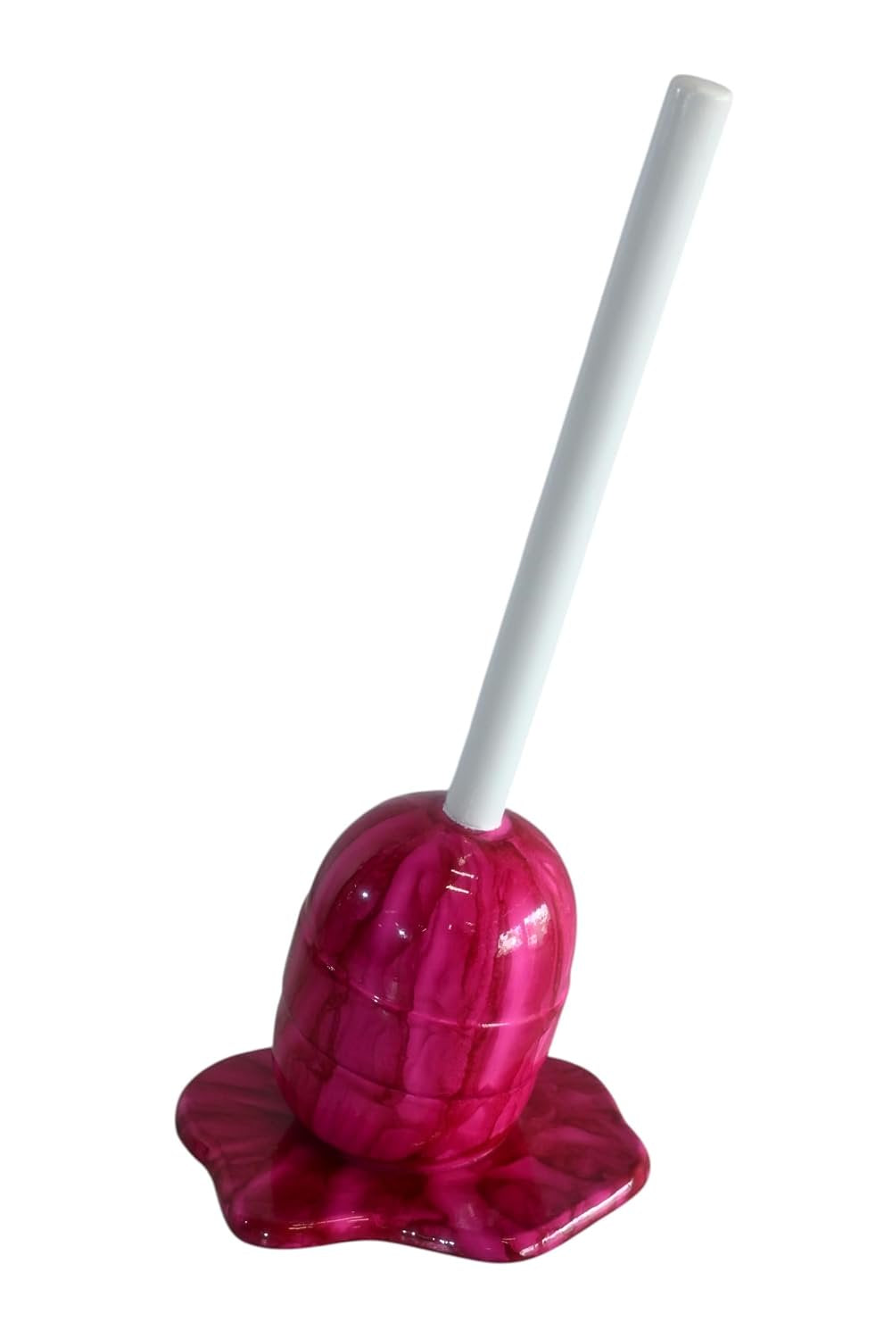 Melting Hot Pink Lollipop Sculpture Painted Wood Pop Art 8"x7"x16"H