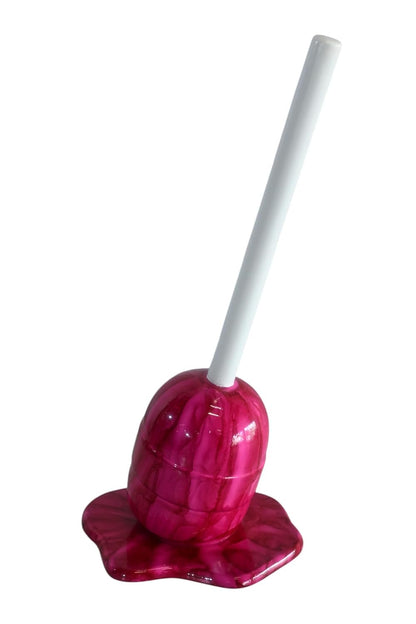 Melting Hot Pink Lollipop Sculpture Painted Wood Pop Art 8"x7"x16"H