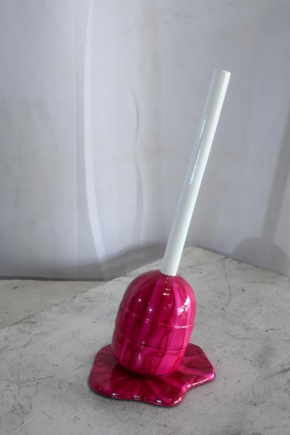 Melting Hot Pink Lollipop Sculpture Painted Wood Pop Art 8"x7"x16"H