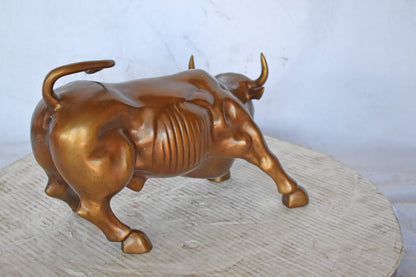 Wall Street Bull replica bronze statue - Size: 15"L x 7"W x 9"H.
