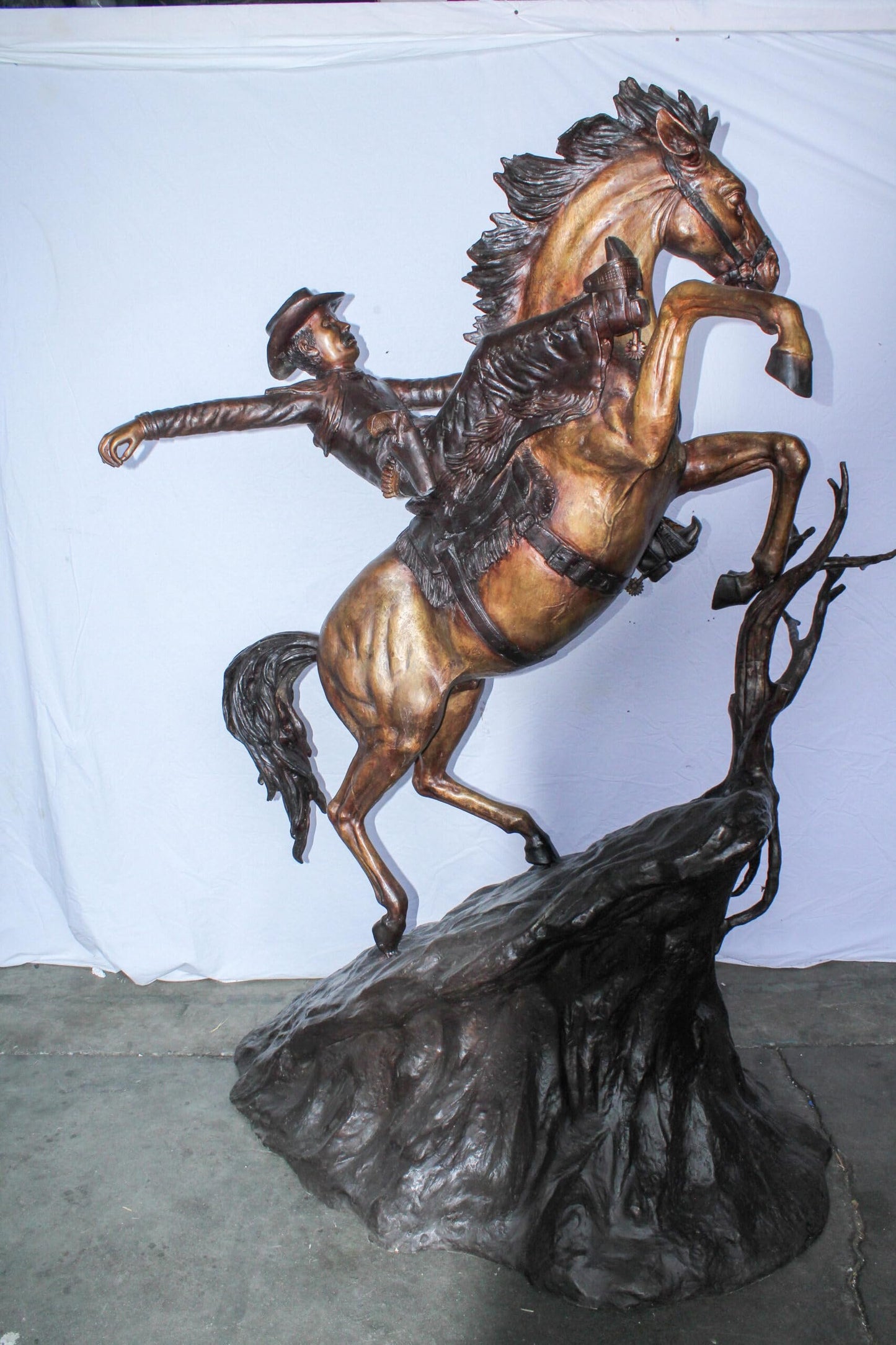 Life Size Bronze Cowboy on Rearing Horse Western Statue 60" x 37" x 81"H