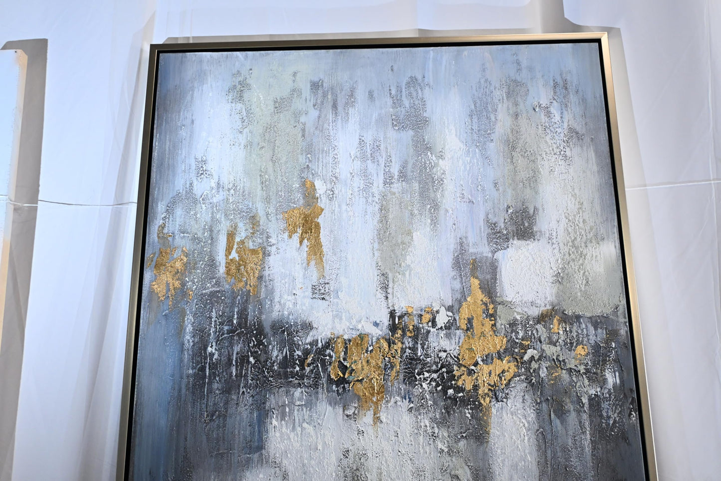 Golden Abstract Canvas Painting Gray Gold Framed Art 61"x41"