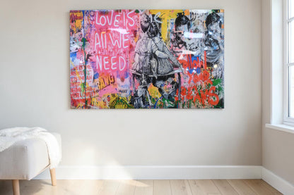 Love Is All We Need Street Art Style Resin Canvas 54"x35"
