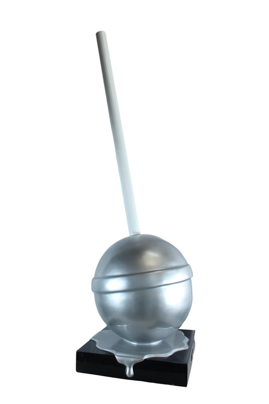 NIFAO Giant Silver Lollipop Sculpture Metallic Pop Art Resin Statue 22"x20"x70"H