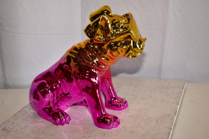 Ombre Pink Chrome Colored Bulldog Resin Statue 16" x 9" x 13"H