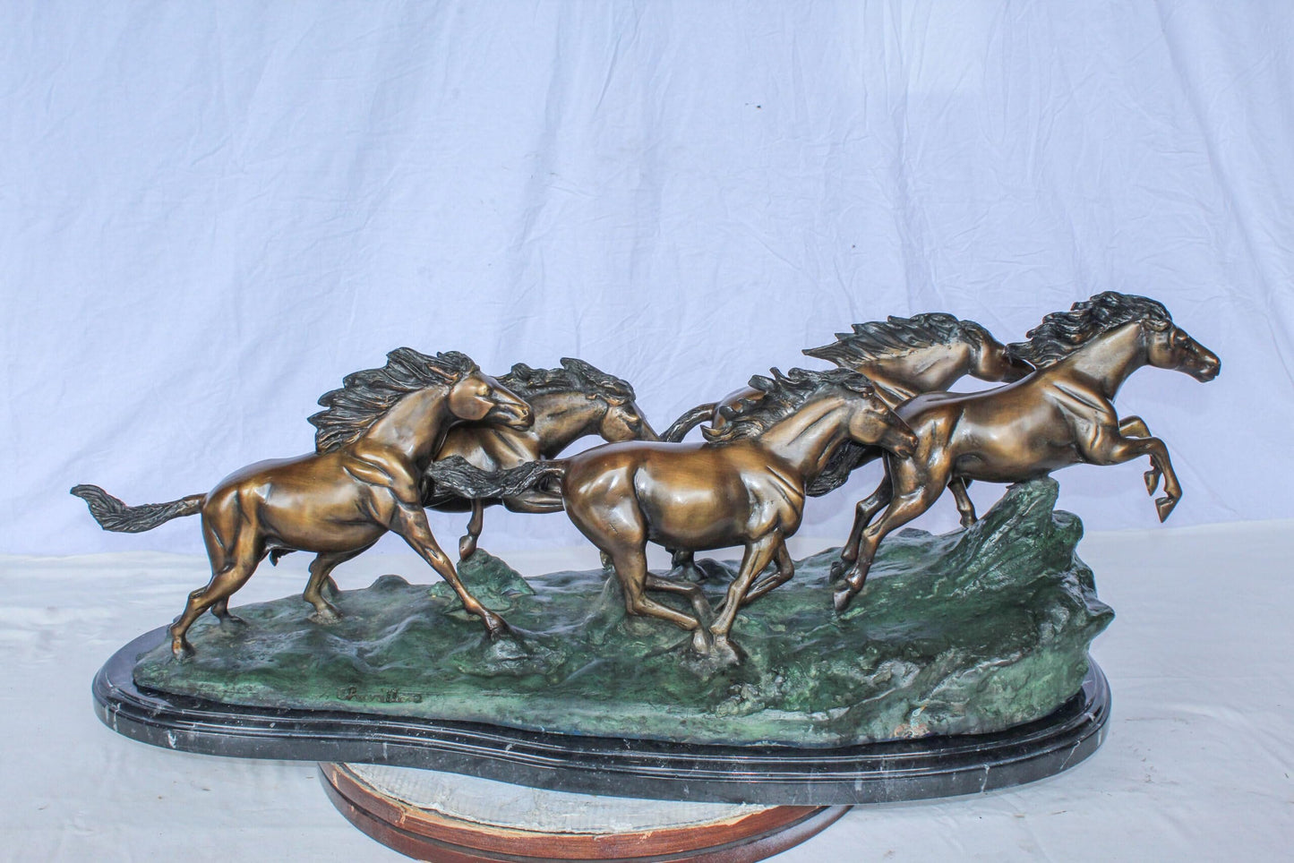 Running Horses Bronze Statue on Marble Base 47" x 20" x 17"H