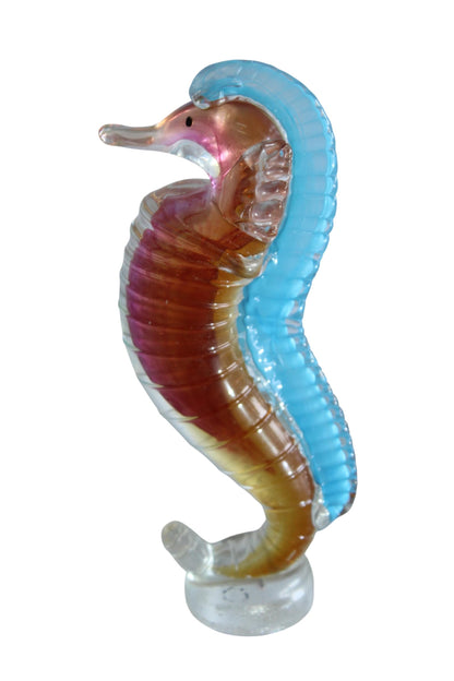 NIFAO Glass Seahorse Figurine Hand Blown Art Glass Coastal Decor 4" x 4" x 10"H