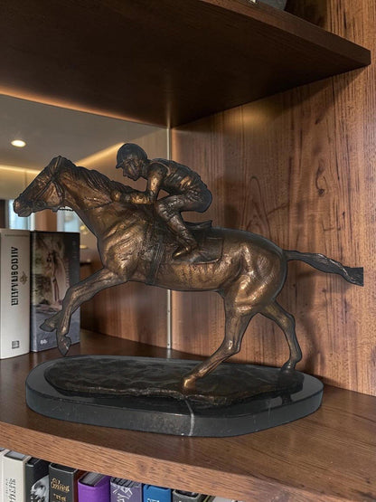 Jockey on horse two tones Bronze Statue -  Size: 11"L x 4"W x 8"H.