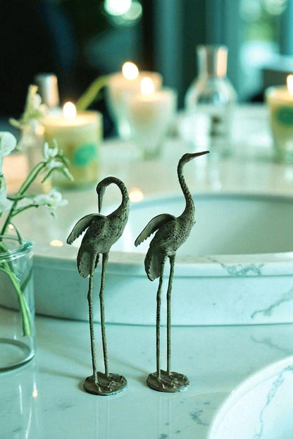 Pair of Aluminum Crane Wings Open with Green Patina Finish 10" x 8" x 22"H