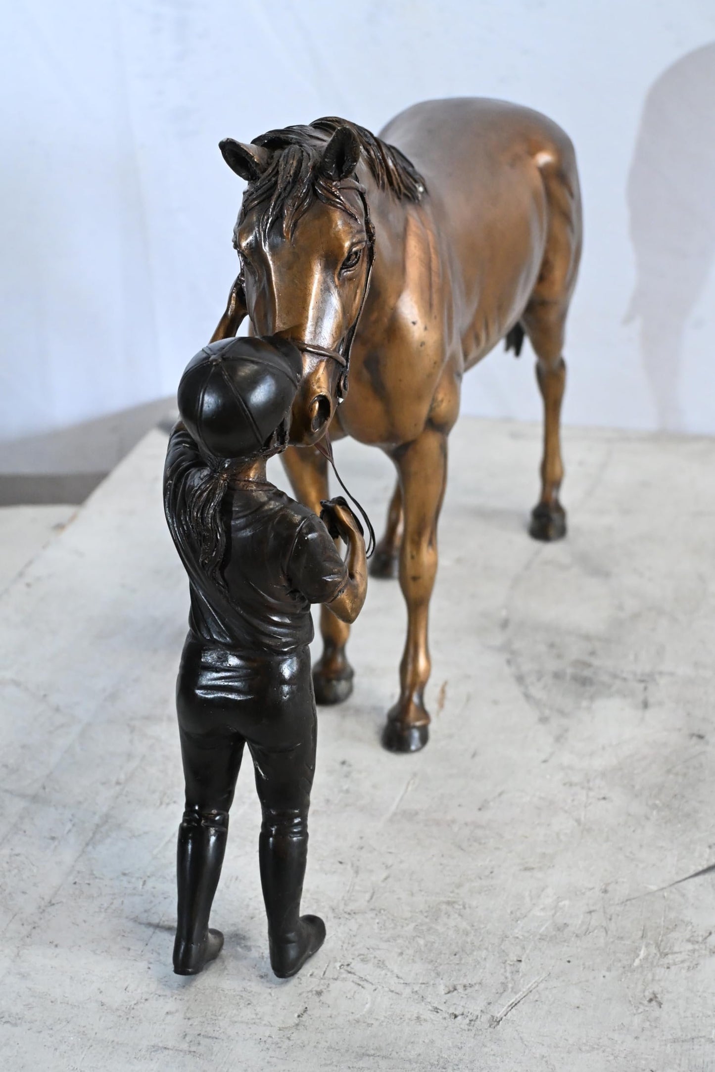 Horse with Girl Bronze Statue Equestrian Sculpture Kissing 22"x5"x14"H