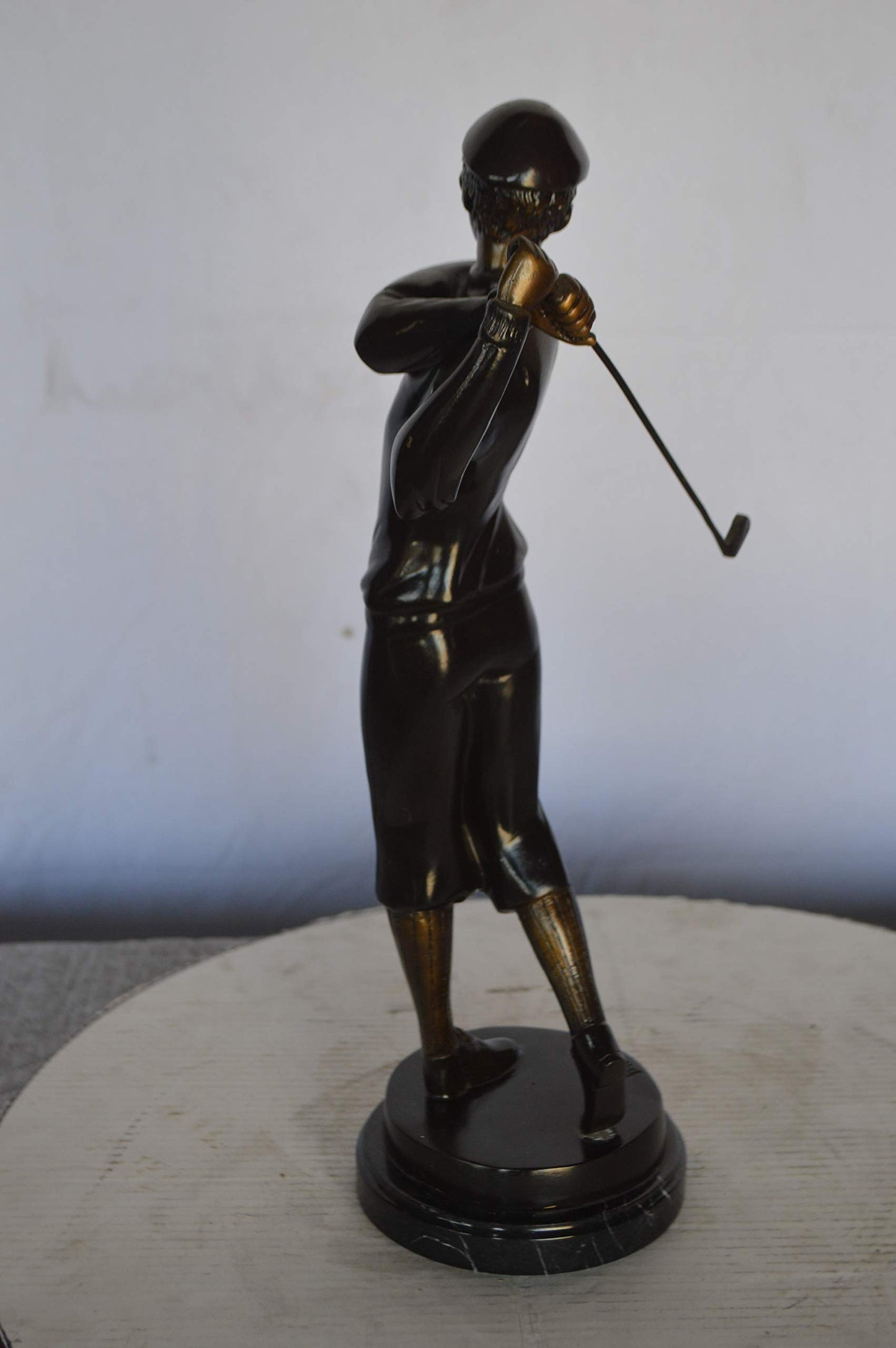 Young Golfer Bronze Statue mounted on a Marble Base -  Size: 8"L x 6"W x 19"H.