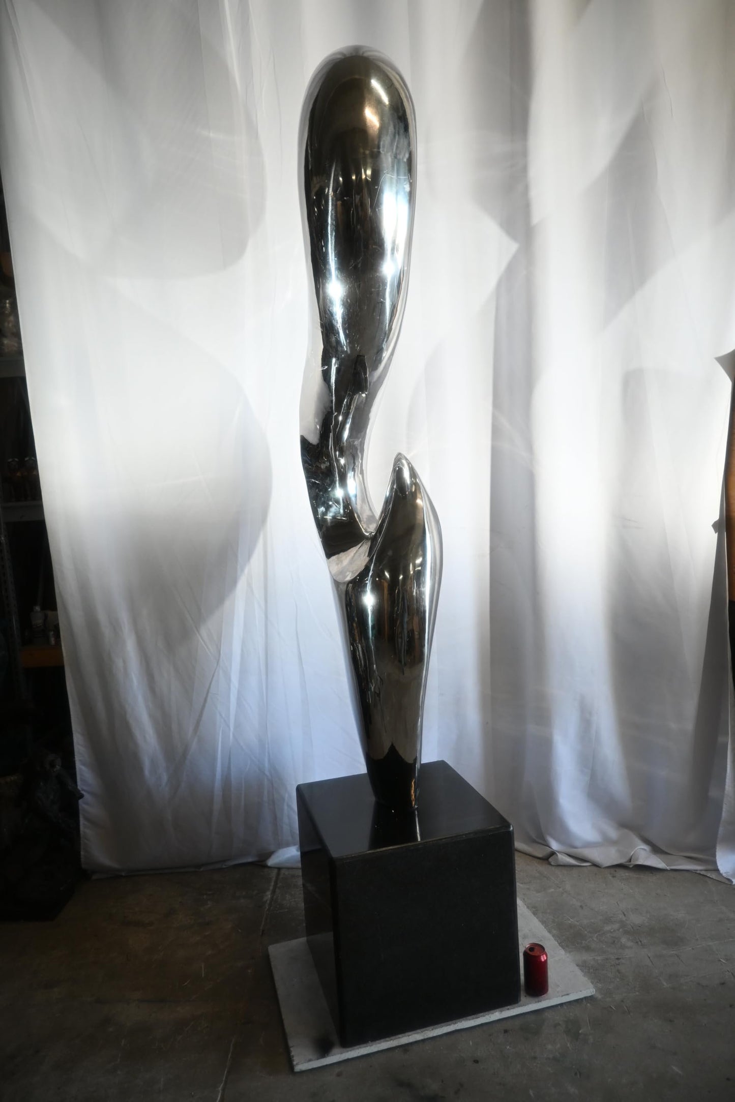 Giant Abstract Stainless Steel Sculpture on Marble Base 35"x25"x98"H