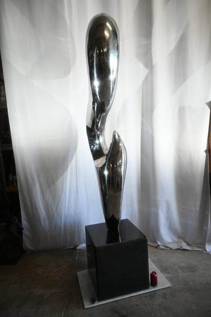 Giant Abstract Stainless Steel Sculpture on Marble Base 35"x25"x98"H