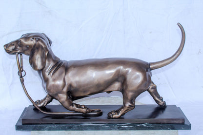 Detailed Dachshund Dog Walking Bronze Statue Mounted on Marble 29" x 8" x 15"H