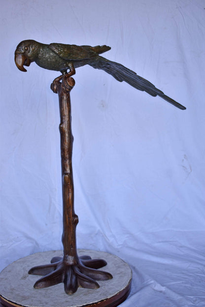 Parrot on a Tree Watching Forward Bronze Statue - Size: 36"L x 15"W x 41"H.
