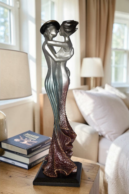 Young Lovers French Kissing Statue Made of Resin Size: 7" x 7" x 23"H