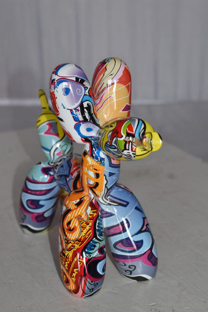 Modern Graffiti Looking Balloon Dog Statue Made of Resin Size: 10" x 4" x 8"H