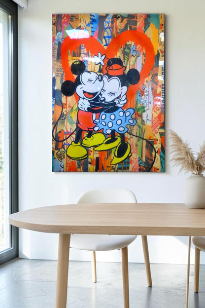 Cartoon Mice Heart Hug Pop Art Resin Canvas 40"x56"