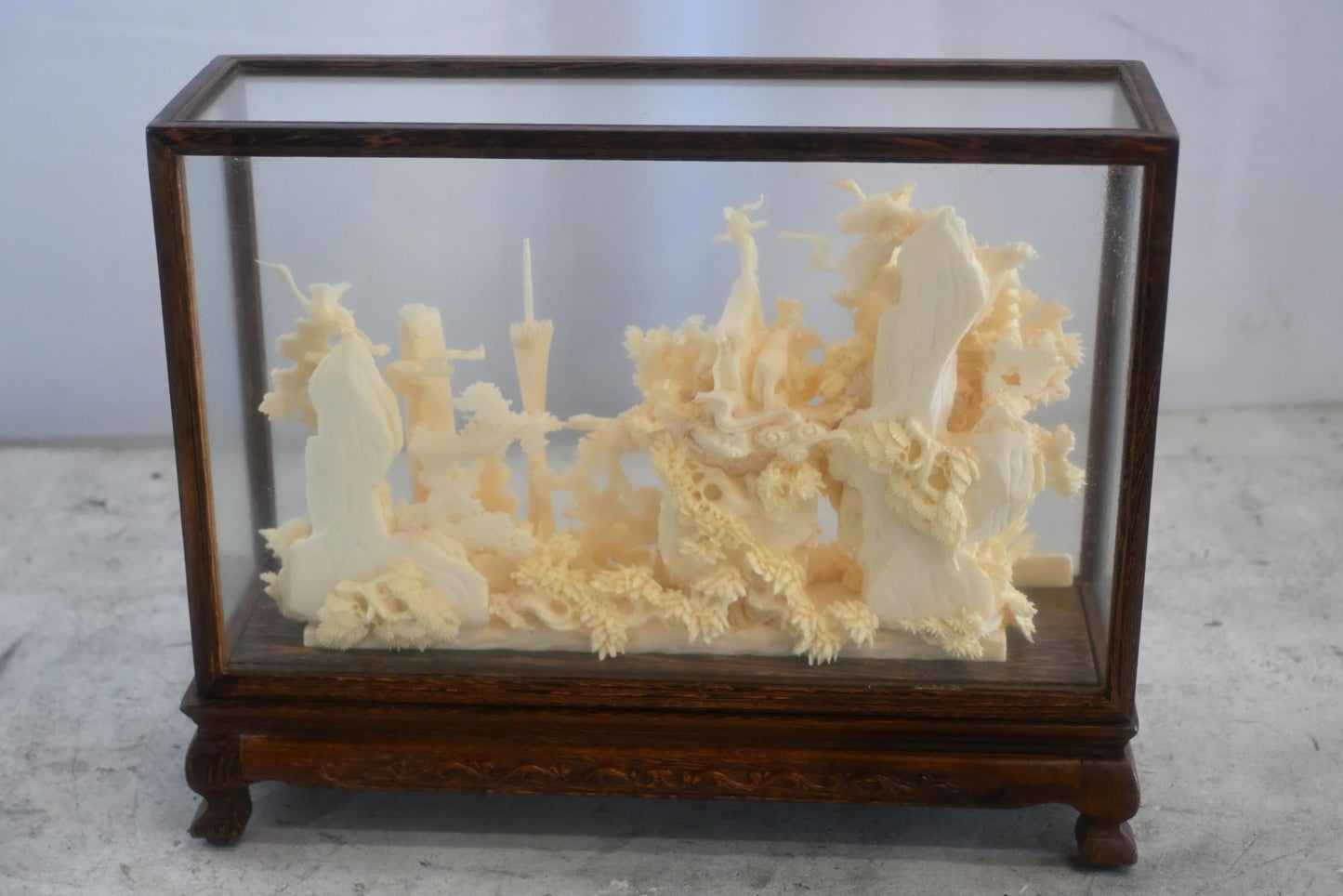 Carved Resin Guangzhou Cityscape Diorama in Wood Case 12"x4"x9"H