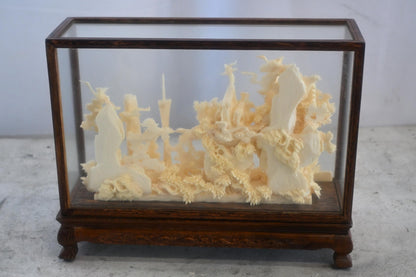 Carved Resin Guangzhou Cityscape Diorama in Wood Case 12"x4"x9"H
