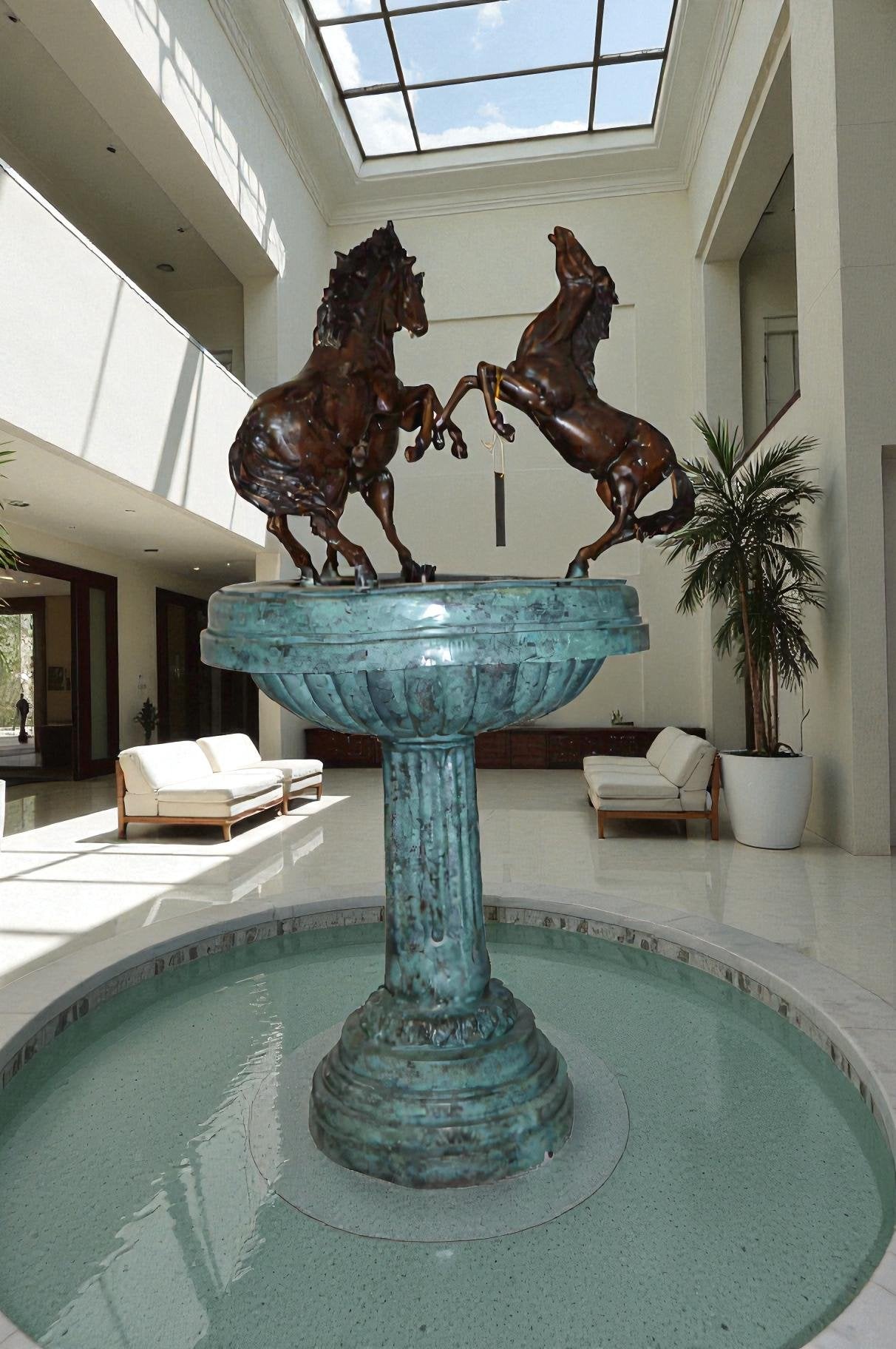 Three Horses on a Tray Fountain Bronze Statue -  Size: 30"L x 30"W x 51"H.