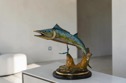 Wahoo Fish Swimming in The Ocean Bronze Statue Size: 17" x 25" x 20"H