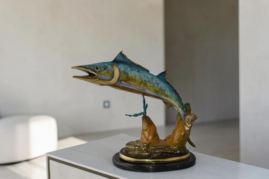 Wahoo Fish Swimming in The Ocean Bronze Statue Size: 17" x 25" x 20"H