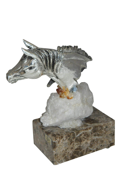 Horse on Crystal Stone mounted on Marble by Vidal -  Size: 4"L x 9"W x 10"H.