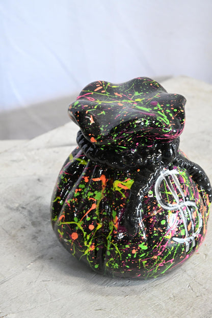 NIFAO Money Bag Ceramic Figurine Dollar Sign Andres Mendez Art 6"x6"x7"H