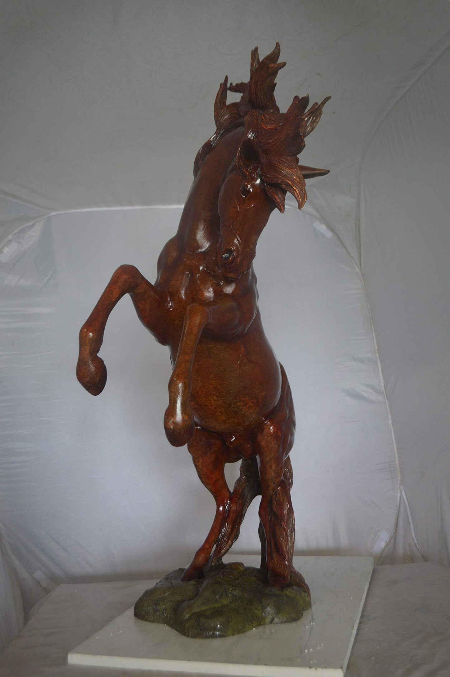 Large Rearing Horse  Red Finished Bronze Statue -  Size: 34"L x 21"W x 46"H.