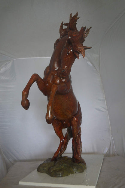 Large Rearing Horse  Red Finished Bronze Statue -  Size: 34"L x 21"W x 46"H.