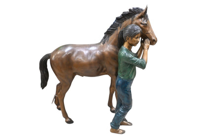 Young Girl and her pony Bronze Statue -  Size: 48"L x 20"W x 48"H.
