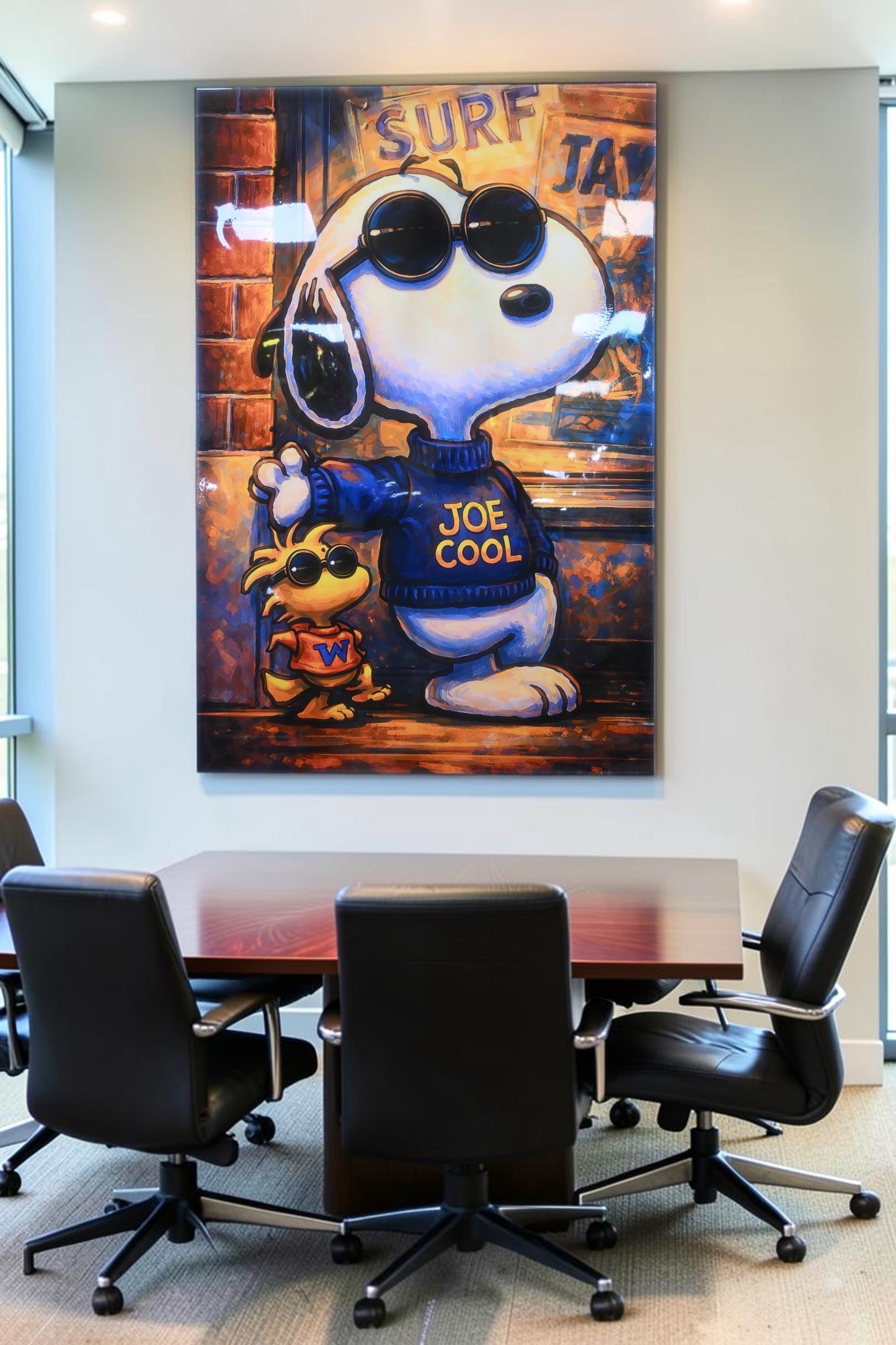 Snoopy Joe Cool Pop Art Resin Covered Canvas 40"x60"