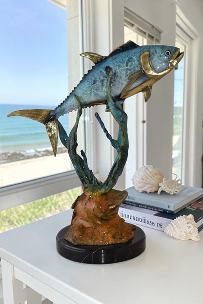 Tuna Fish Swimming in The Ocean Bronze Statue Size: 11" x 21" x 25"H