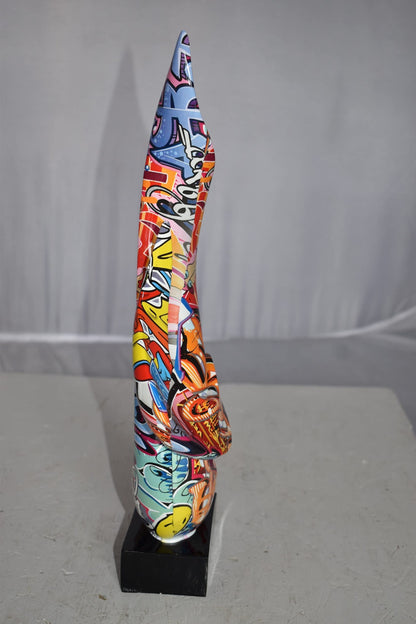 Modern Art Abstract of Fire Painted Graffiti Style Resin Statue  6" x 3" x 16"H