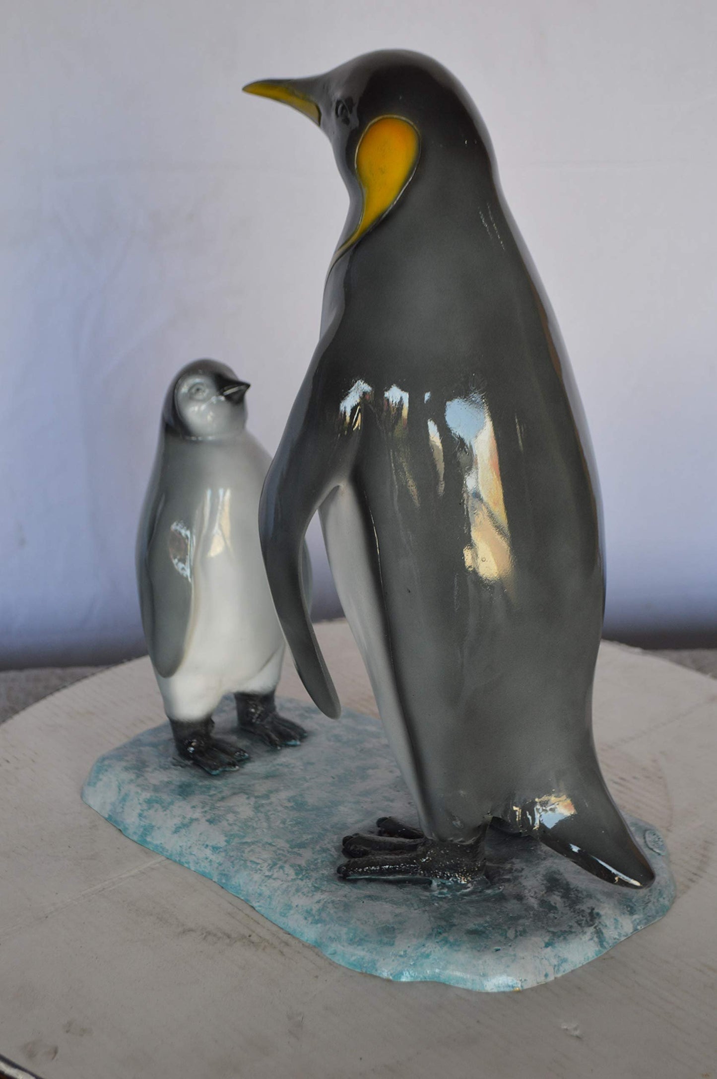 Penguin and Her Baby Standing Bronze Statue -  Size: 14"L x 9"W x 19"H.