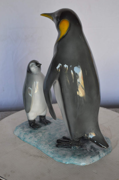 Penguin and Her Baby Standing Bronze Statue -  Size: 14"L x 9"W x 19"H.