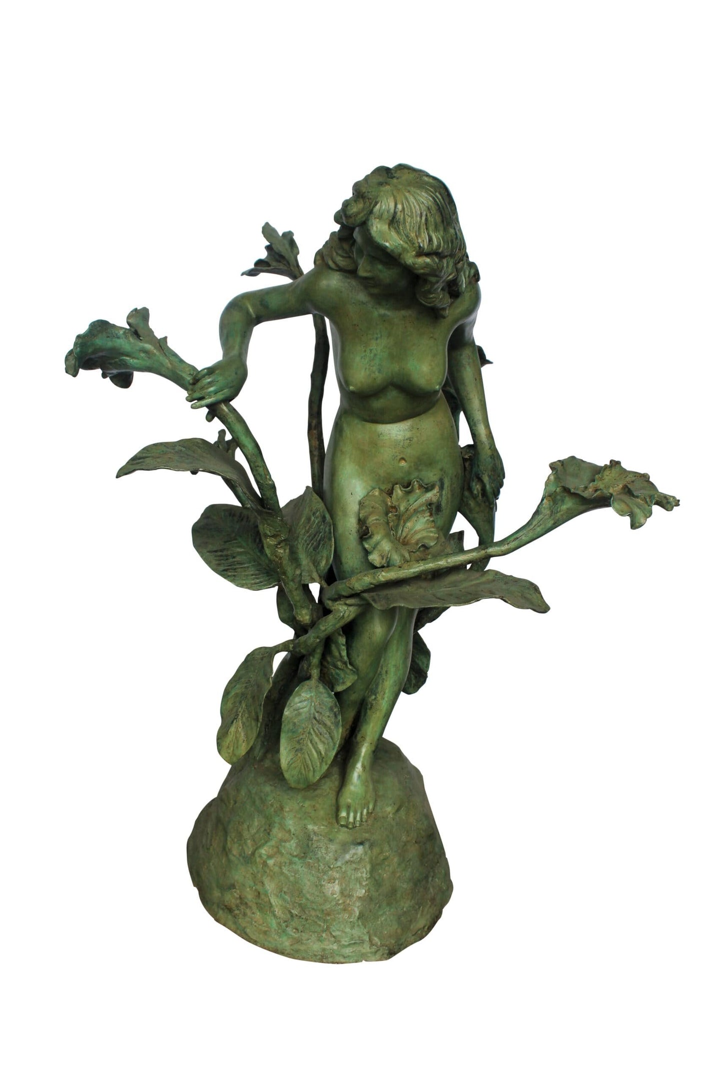 Nude Art Girl Standing by the Garden Life Size Bronze Fountain 44" x 44" x 64"H