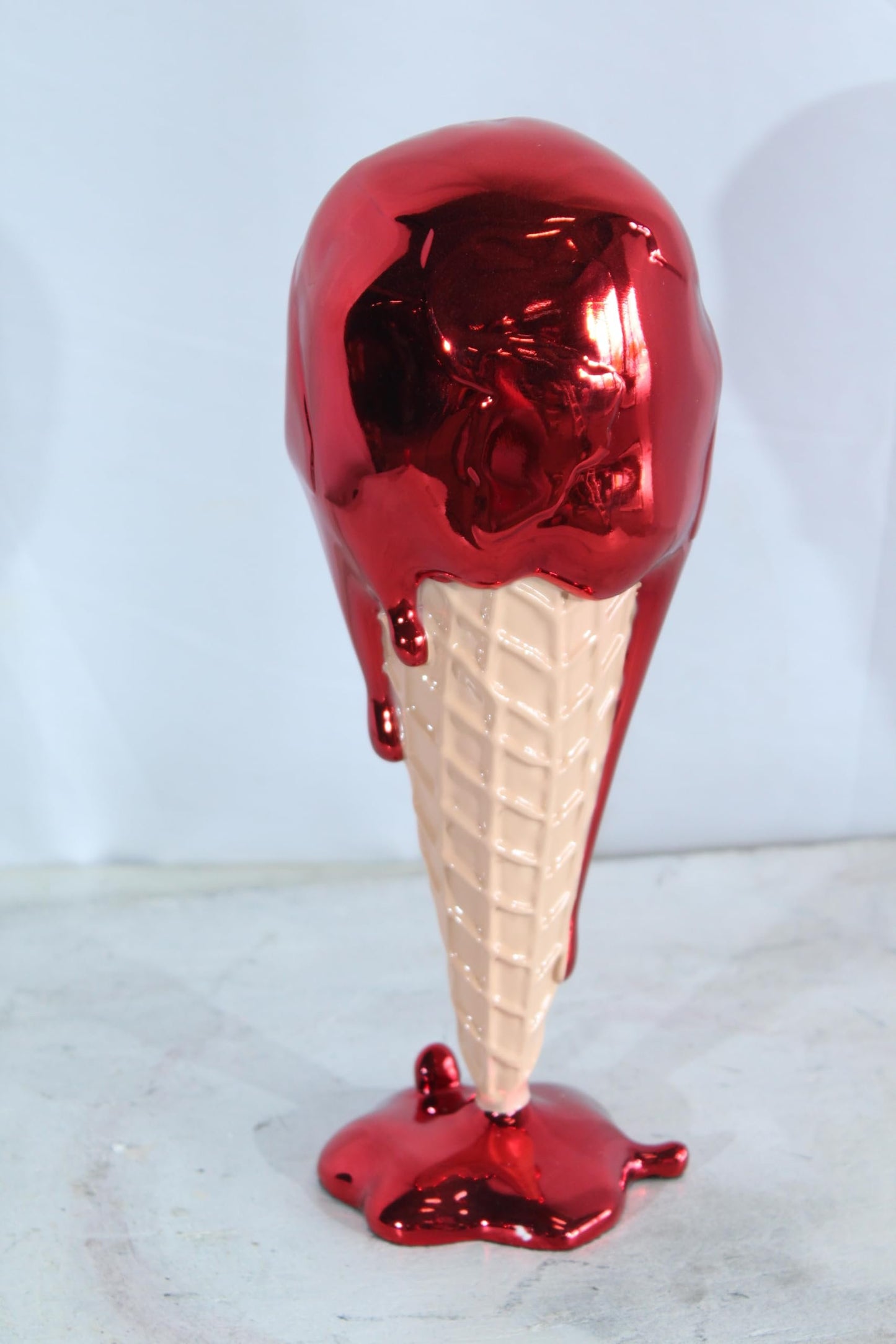 NIFAO Resin Ice Cream Cone Statue Red Dripping Pop Art Modern Decor 5" x 5" x 14"H