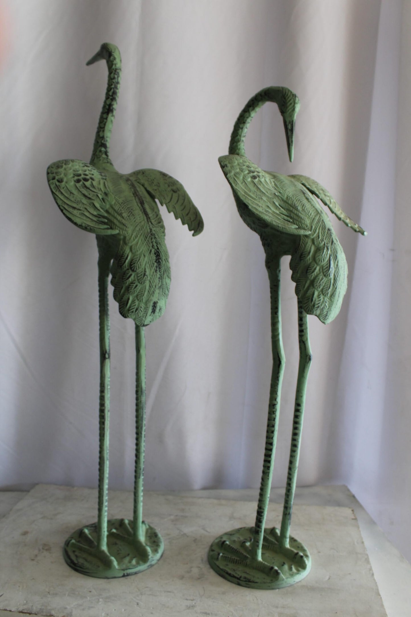 Pair of Aluminum Crane Wings Open with Green Patina Finish 10" x 8" x 22"H