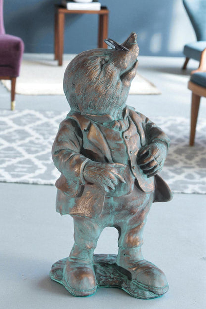 NIFAO Resin Mole Statue with Glasses Bronze Look Green Patina 8" x 7" x 22"H