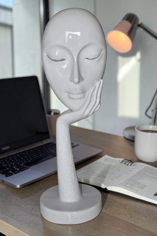 Modern Art White Thinking Head Statue Made of Resin Size: 6" x 4" x 16"H
