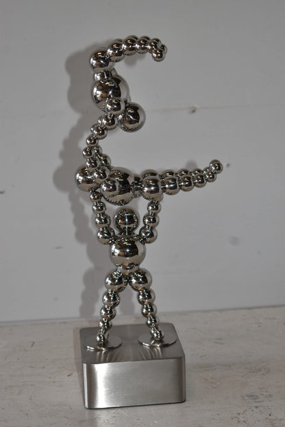 Modern Art of Acrobat Couple in Action Chrome Balls Statue Size: 6" x 8" x 18"H